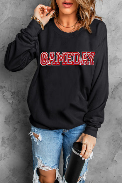 Sequined Game Day Rugby Football Season Sweatshirt | Black