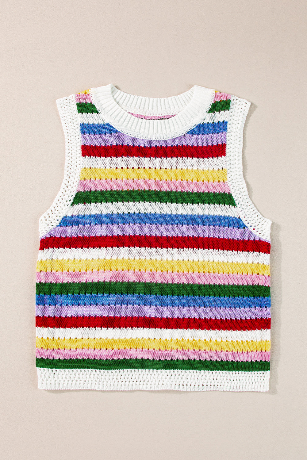 Striped Knitted Eyelet Slim Sweater Vest | Multicolour