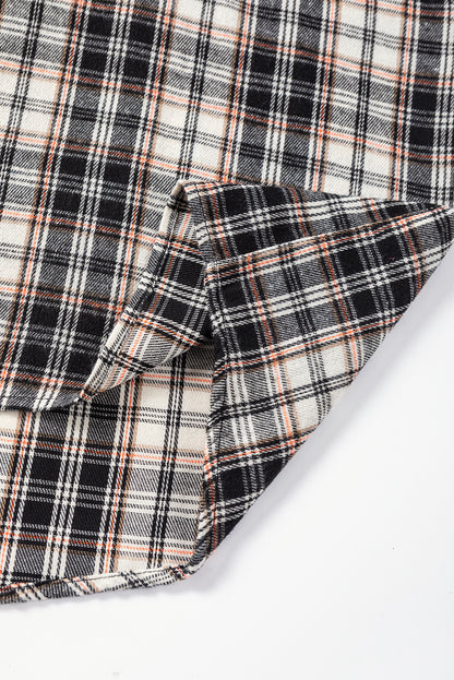 Plaid Print Chest Pockets Oversize Shirt | Black