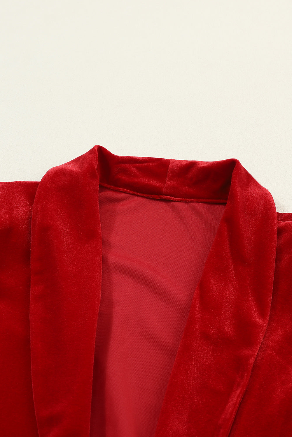 Fiery  Velvet Open Front Pocketed Long Duster | Red