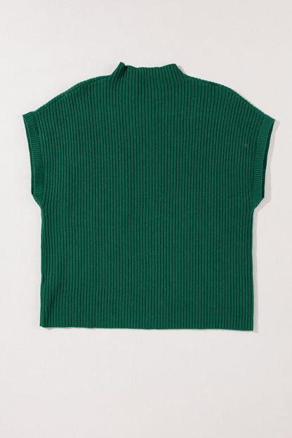 Patch Pocket Ribbed Knit Short Sleeve Sweater | Blackish Green