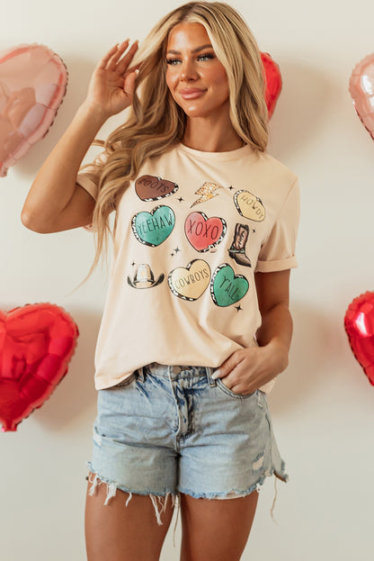 Western Fashion Valentine Graphic T-Shirt | Khaki