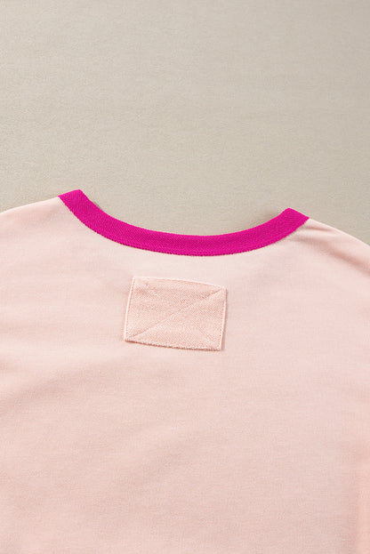 Star Patchwork Exposed Seam Oversized Sweatshirt | Light Pink