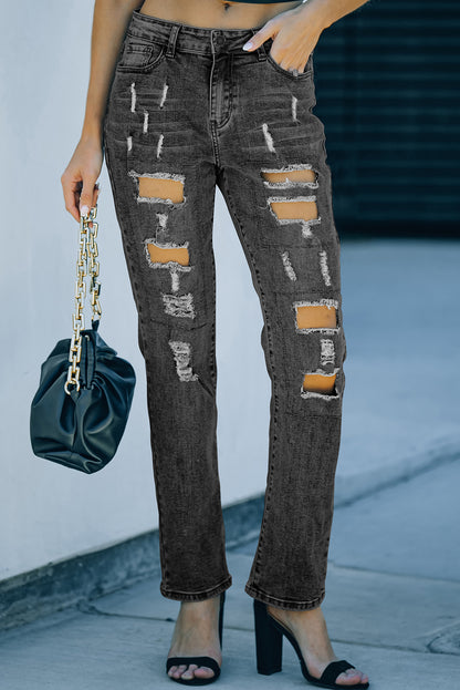 Buttoned Pockets Distressed Jeans | Gray