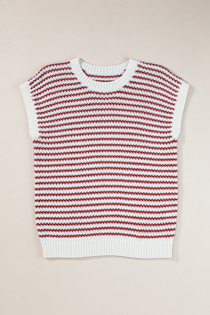 Ribbed Trim Loose Fit Knitted Sweater Vest | Red Stripe