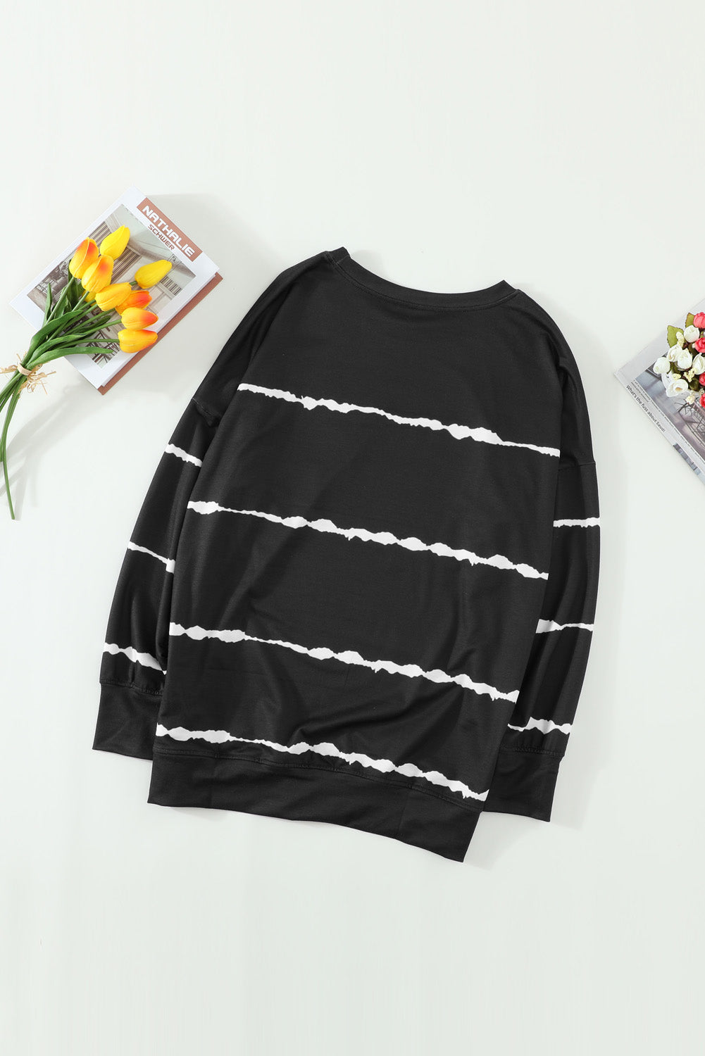 Striped Abstract Long Sleeve Casual Sweatshirt | Black