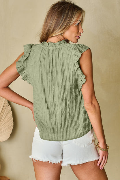 V Neck Flutter Sleeve Textured Blouse | Meadow Mist Green