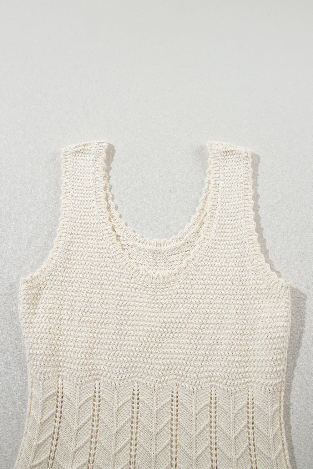 Mix Texture Knitted Sleeveless Sweater Dress | Beige