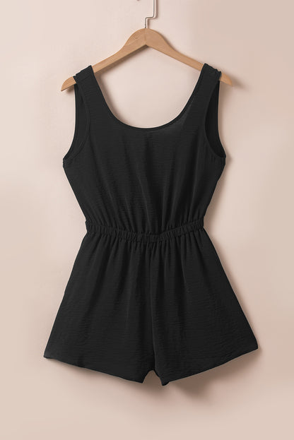 Knotted Backless Elastic Waist Sleeveless Romper | Black