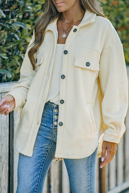 Turn Down Collar Buttoned Shirt Jacket | Beige