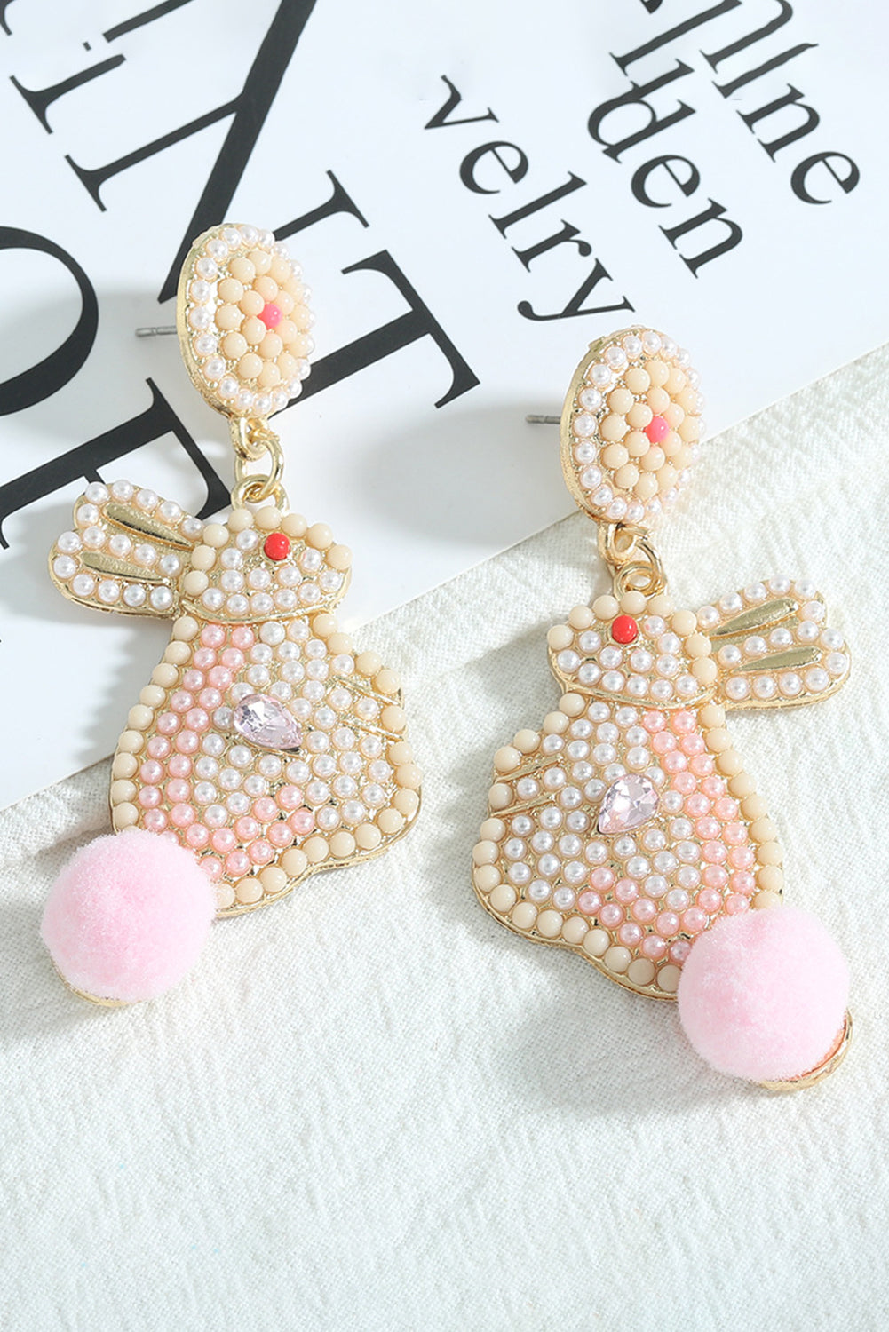 Easter Bunny Pearl Beaded Earrings | Pink