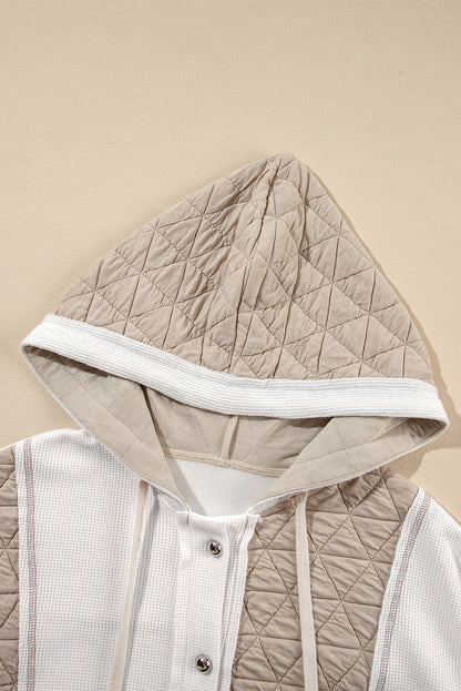 Quilted Textured Patchwork Loose Fit Hooded Jacket | Beige