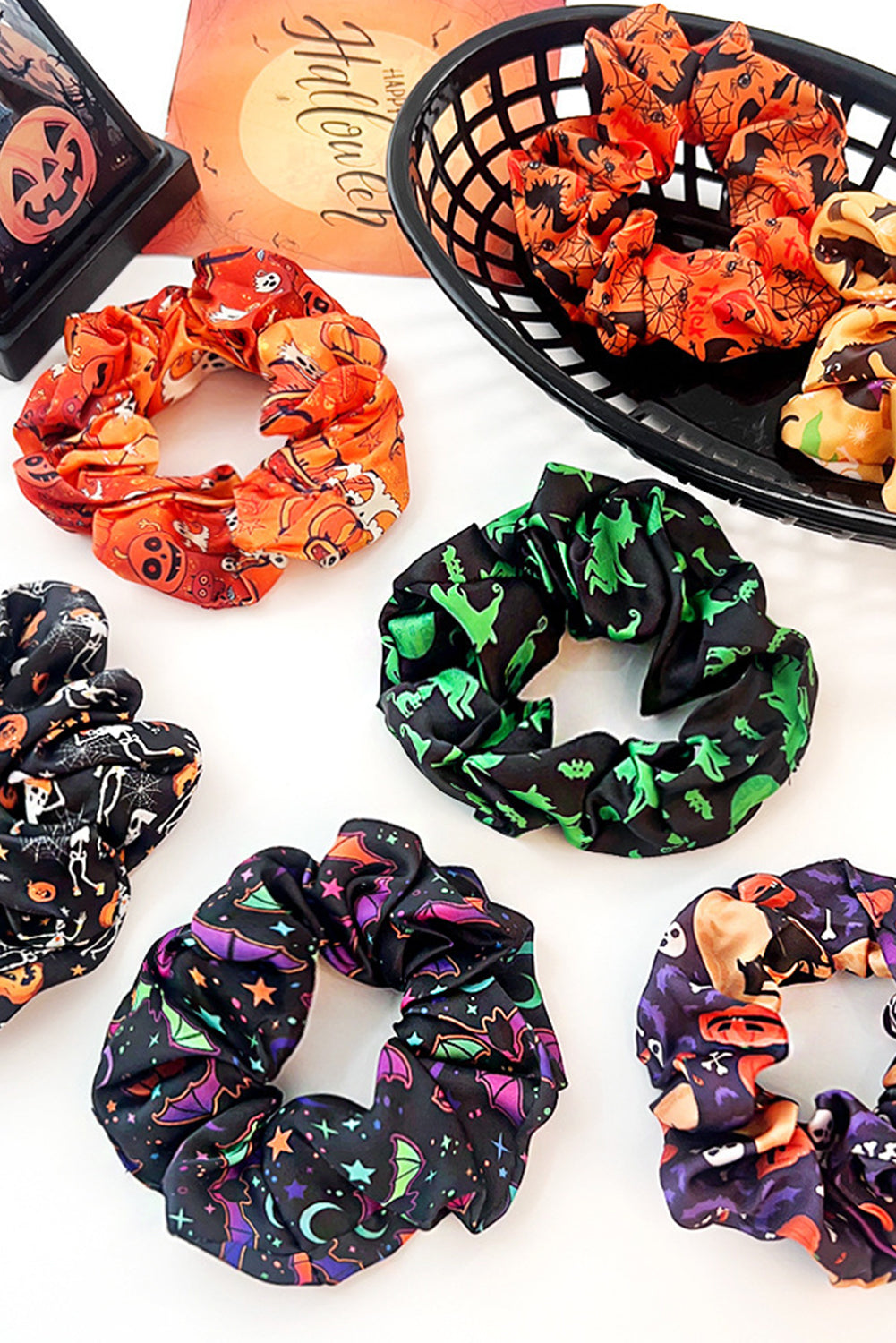 Halloween Pattern Print Hair Scrunchie | Black