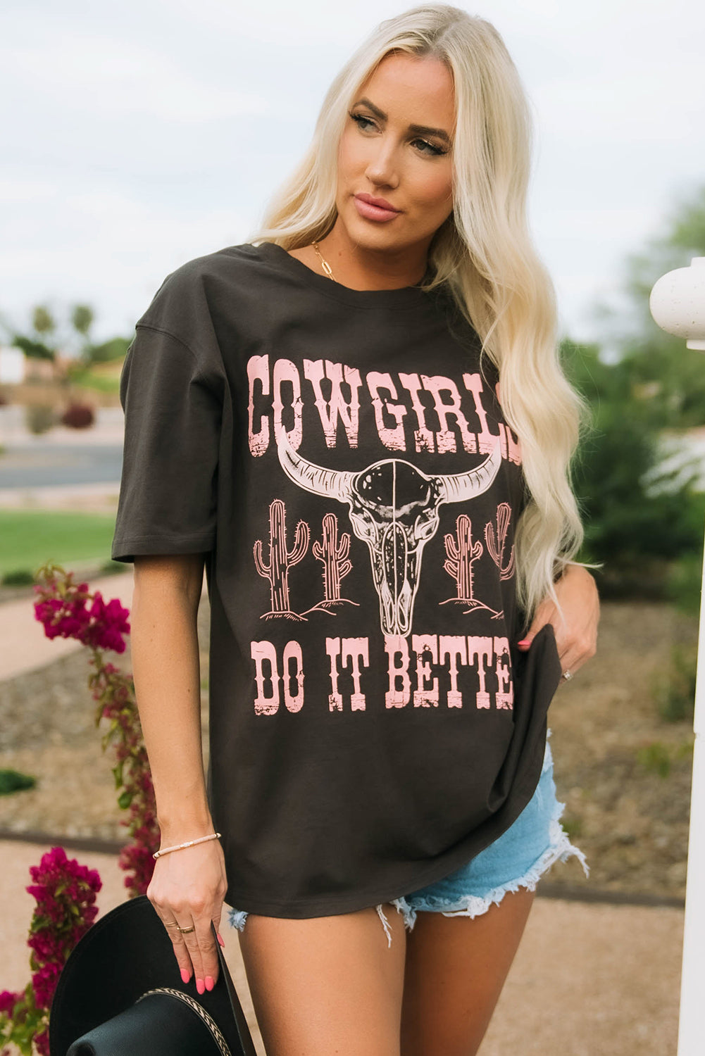 Cowgirls Do It Better Graphic Print Oversized T Shirt | Gray