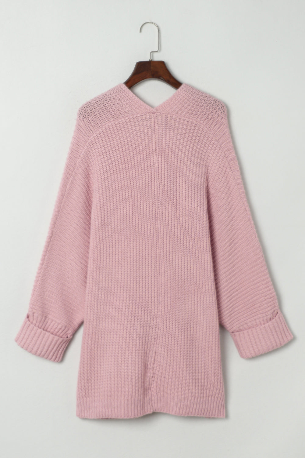 Oversized Fold Over Sleeve Open Front Cardigan | Pink