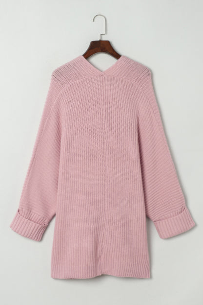 Oversized Fold Over Sleeve Open Front Cardigan | Pink