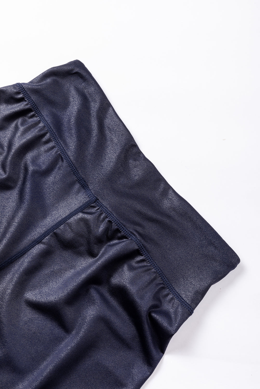 Crossed Dip Waist Sleek Leather Leggings | Navy Blue