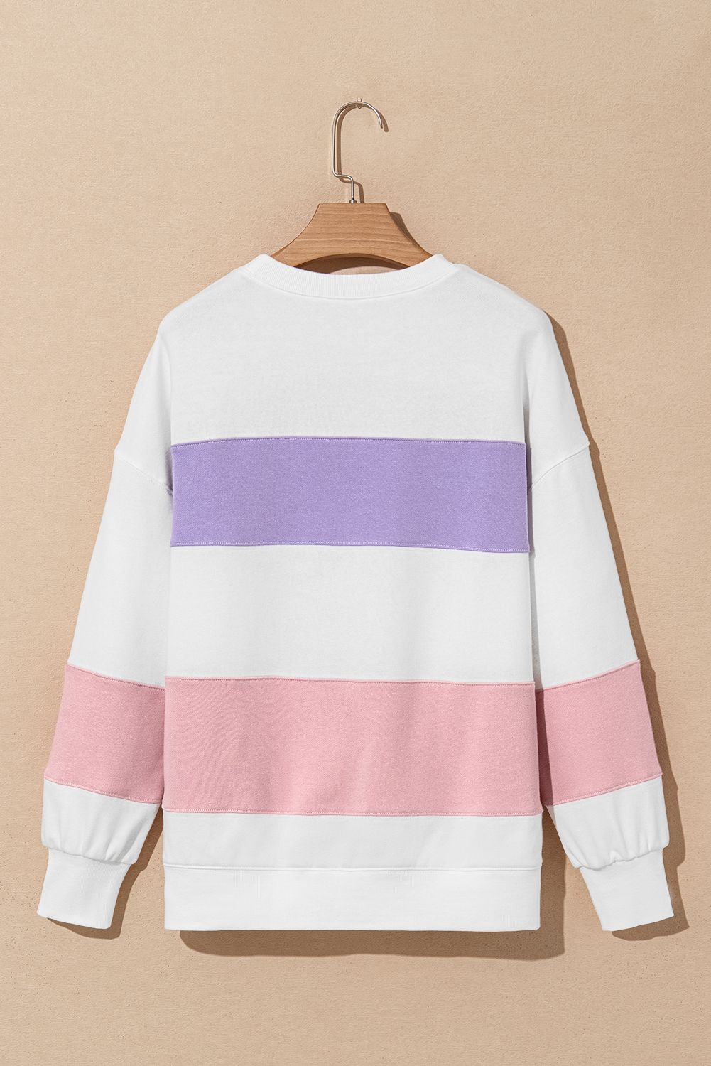 Colourblock Patchwork Drop Shoulder Crewneck Sweatshirt | Beige