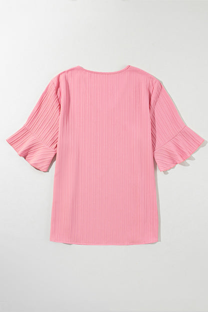 Ruffled Half Sleeve V Neck Textured Plus Top | Peach Blossom