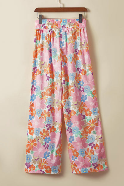 Floral Smocked Waist Loose Pants | Pink