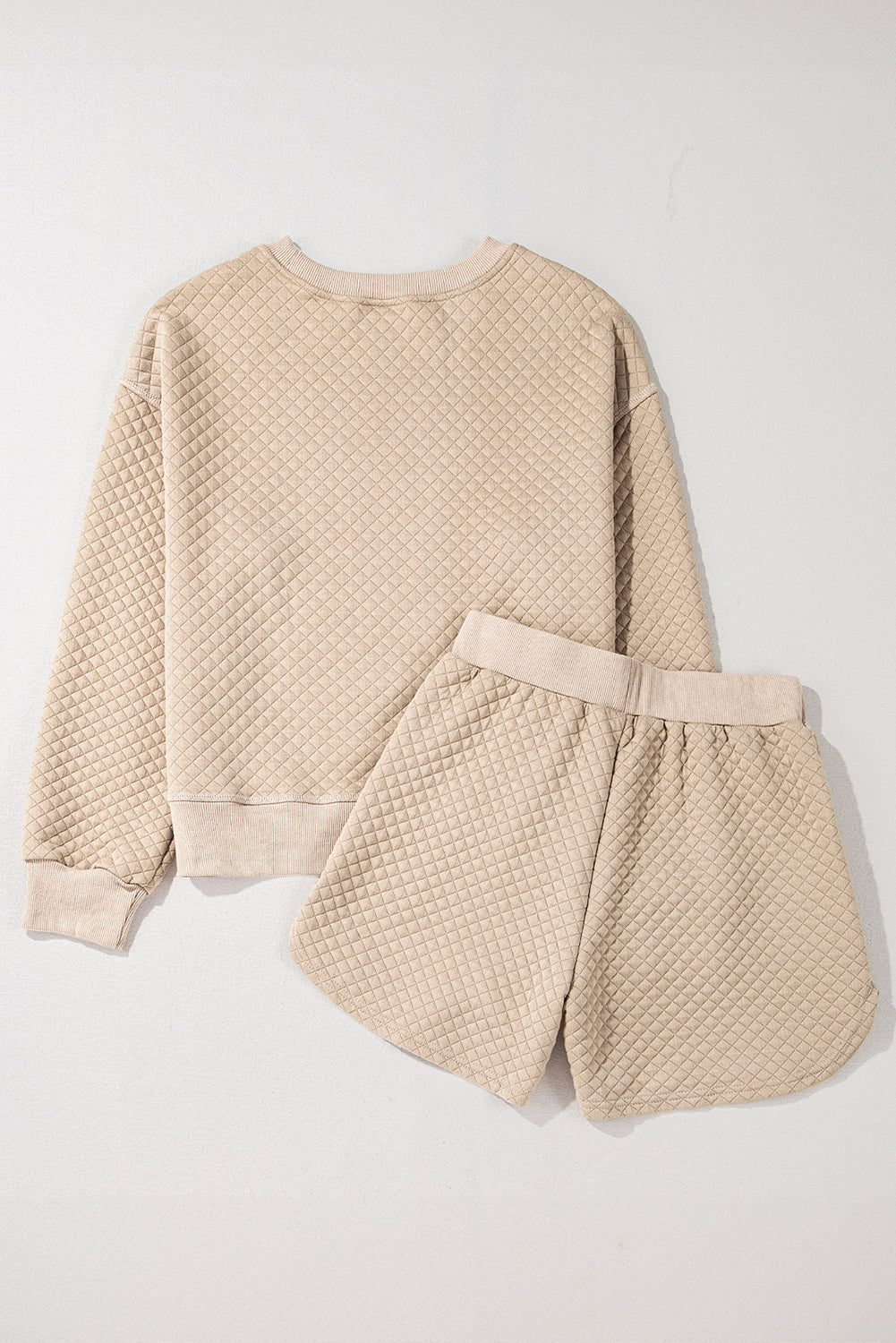 Solid Colour Quilted Long Sleeve Top And Shorts Set | Parchment