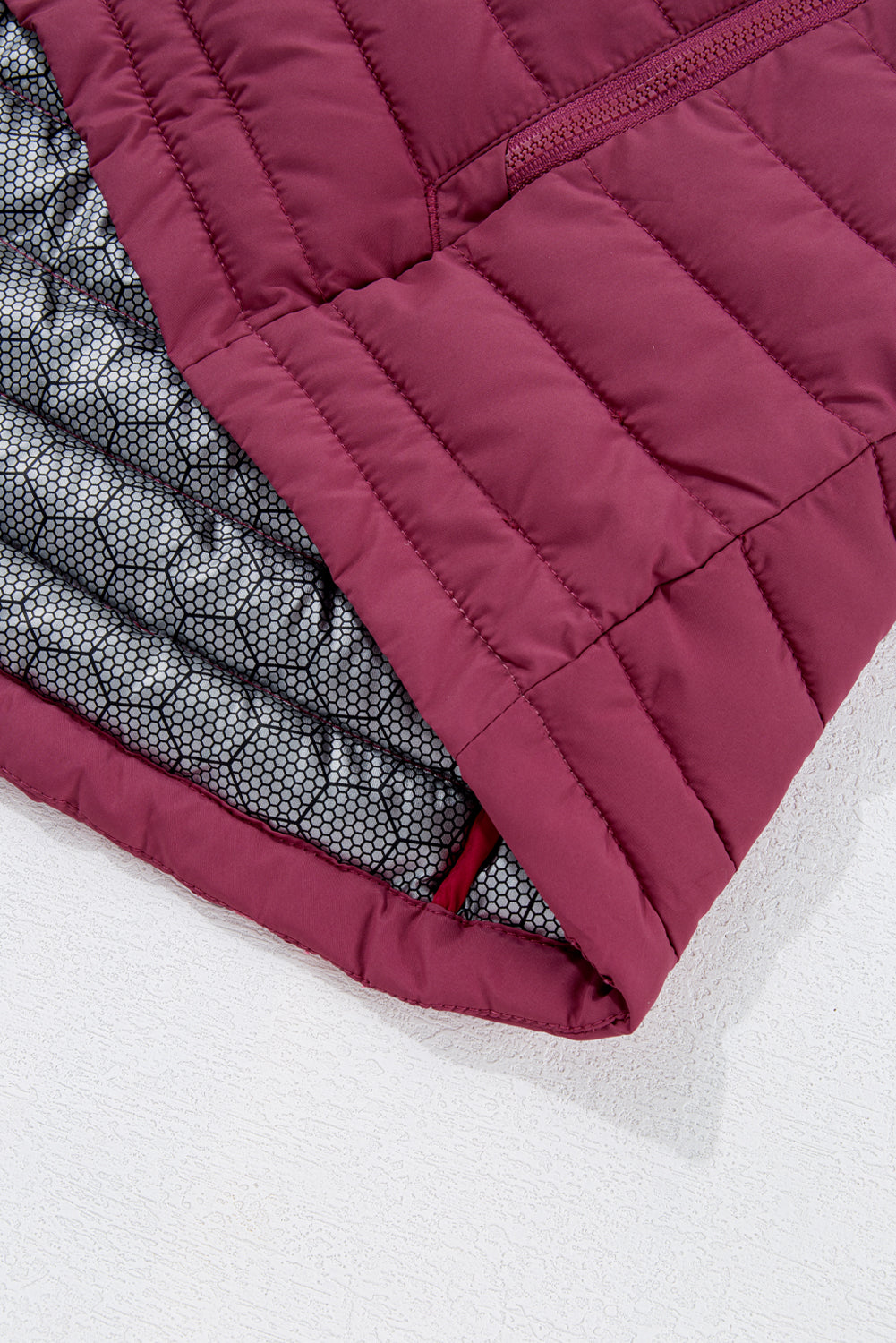 Plush Collared Quilted Zipped Puffer Vest | Burgundy