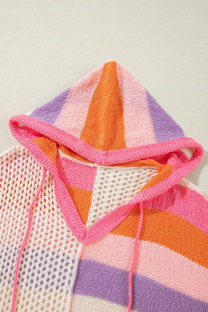 Oversized Colourblock V Neck Hooded Sweater | Pink