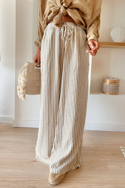 Print Wide Leg Drawstring Pants | Khaki Stripe