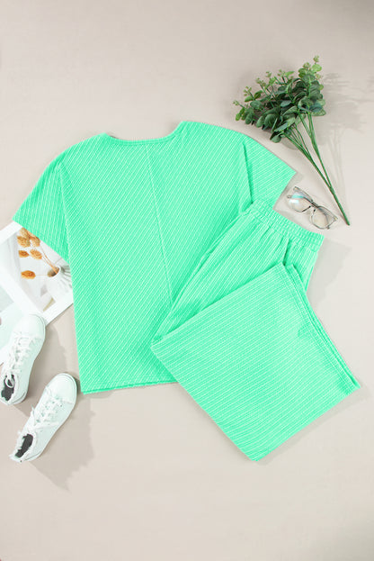 Textured Batwing Sleeve Tee Wide Leg Pants Plus Size Set | Mint Green