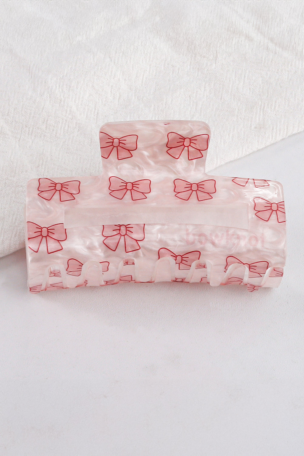 Bow Knot Print Acrylic Square Hair Claw | Light Pink