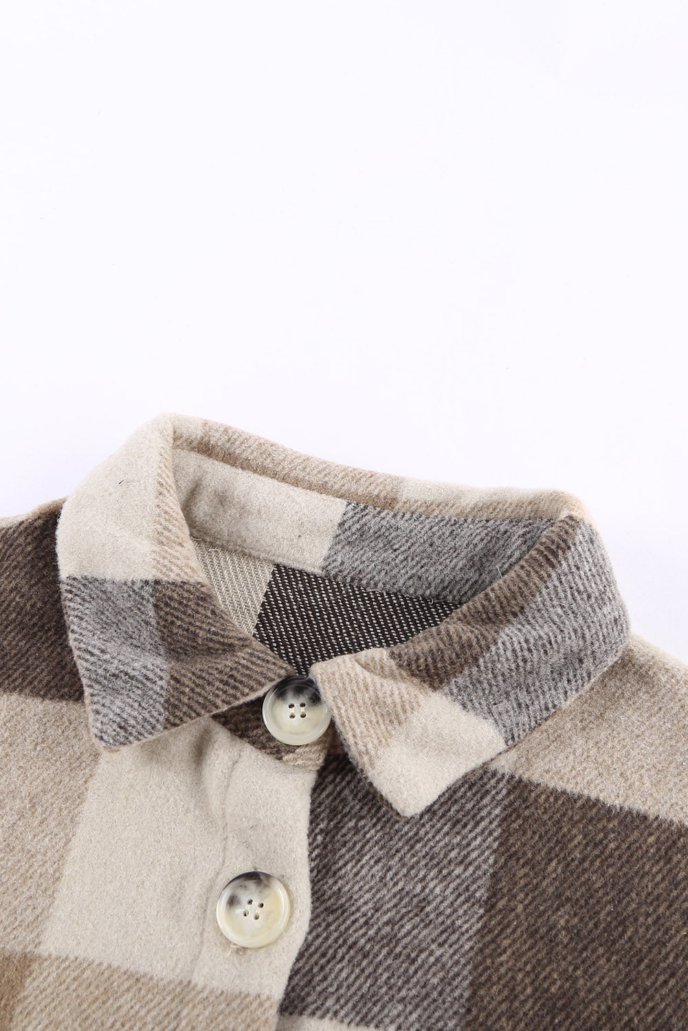 Plaid Colour Block Buttoned Long Sleeve Jacket With Pocket | Khaki