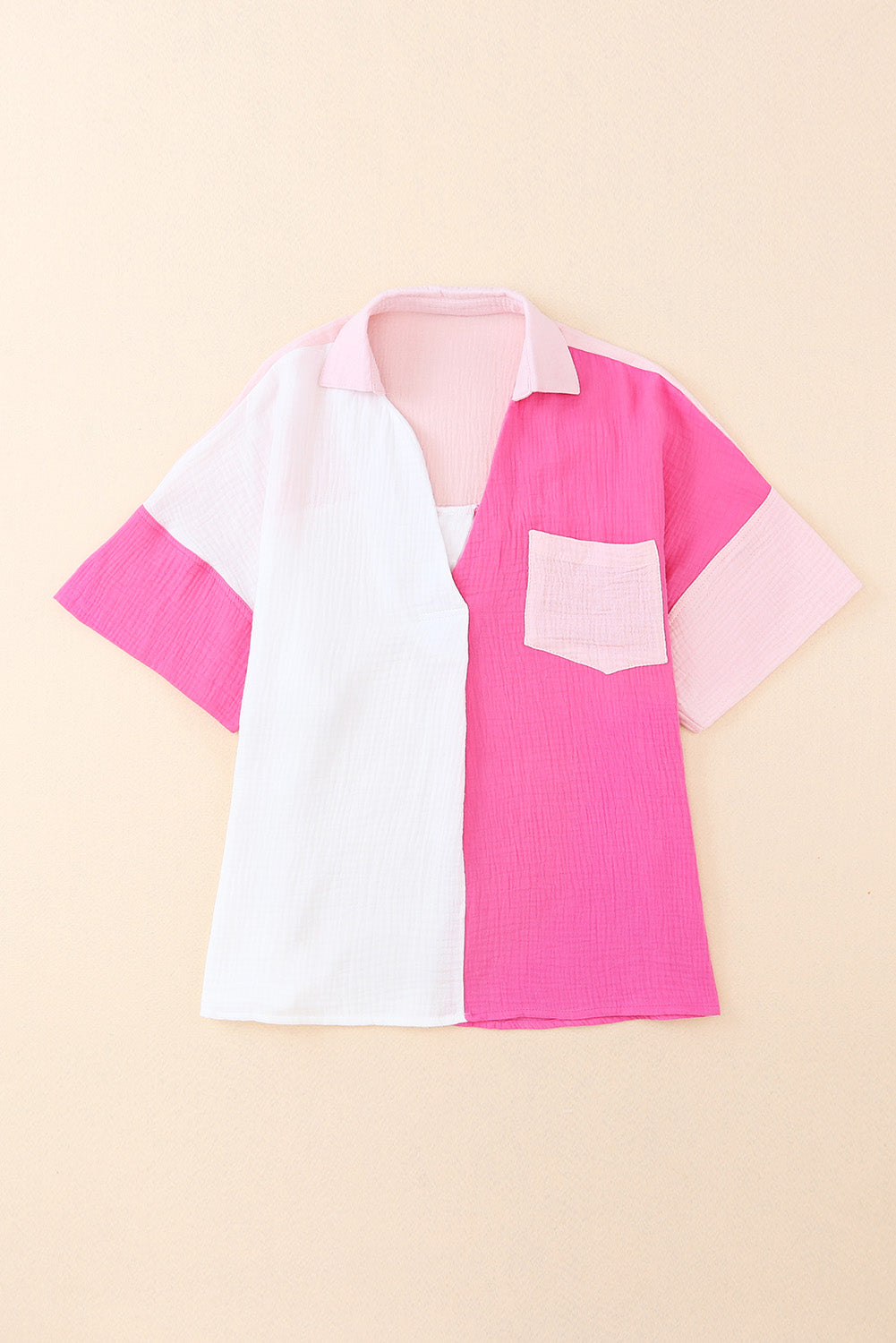 Collared Neck Colour Block Polo Shirt | Rose