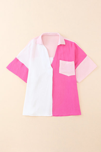 Collared Neck Colour Block Polo Shirt | Rose