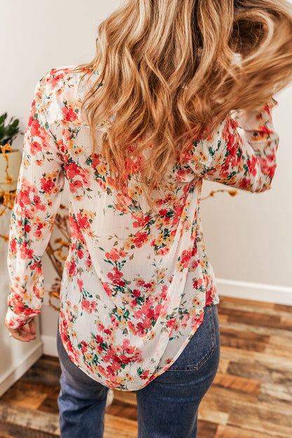 Vibrant Floral Print Chest Pocket Shirt | Snow White