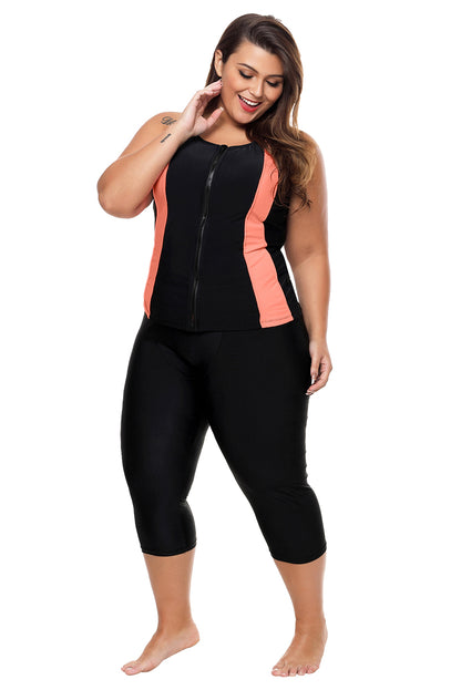 Contrast Orange Accent Black Zipped Women Wetsuit | Black