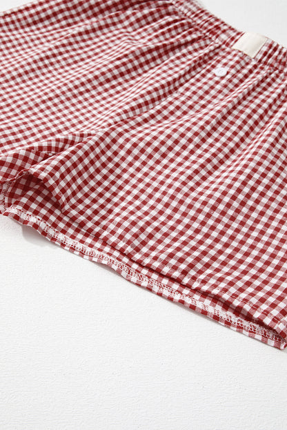 Red Plaid Gingham Printed High Waist Shorts | Red Stripe