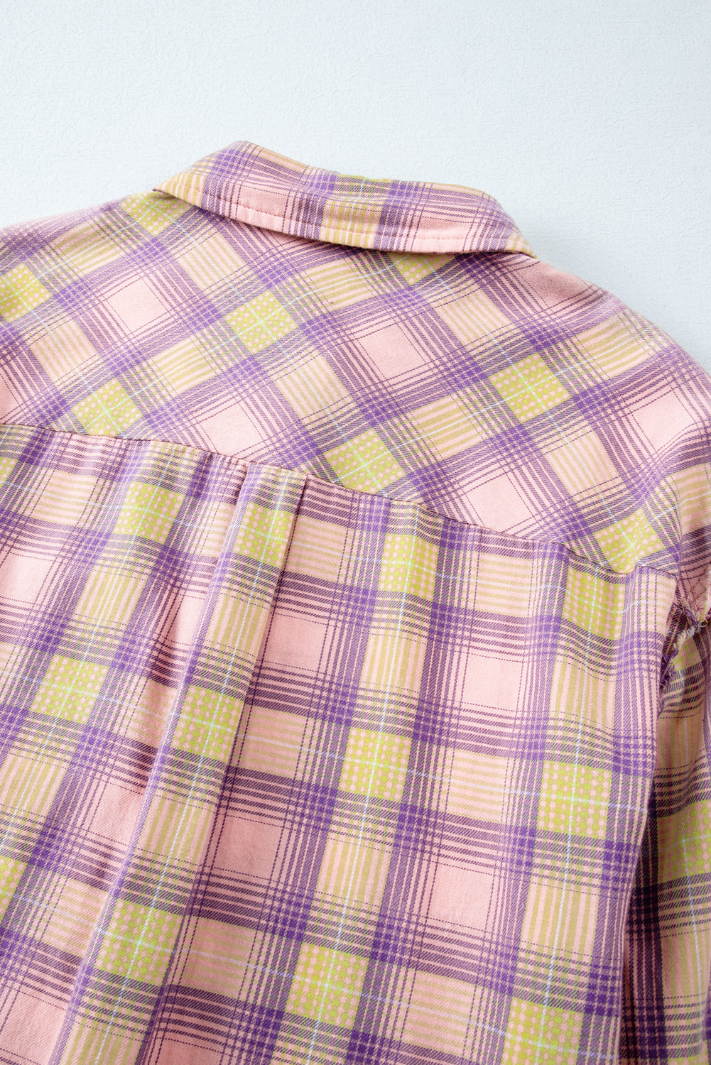 Bleached Plaid Print Exposed Seam Shirt | Purple