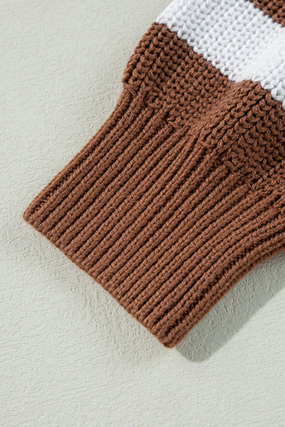 Geometric Textured Drop Shoulder Sweater | Brown Stripe