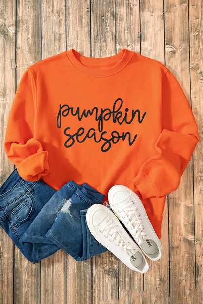 Glittering Pumpkin Season Graphic Drop Shoulder Pullover Sweatshirt | Russet Orange