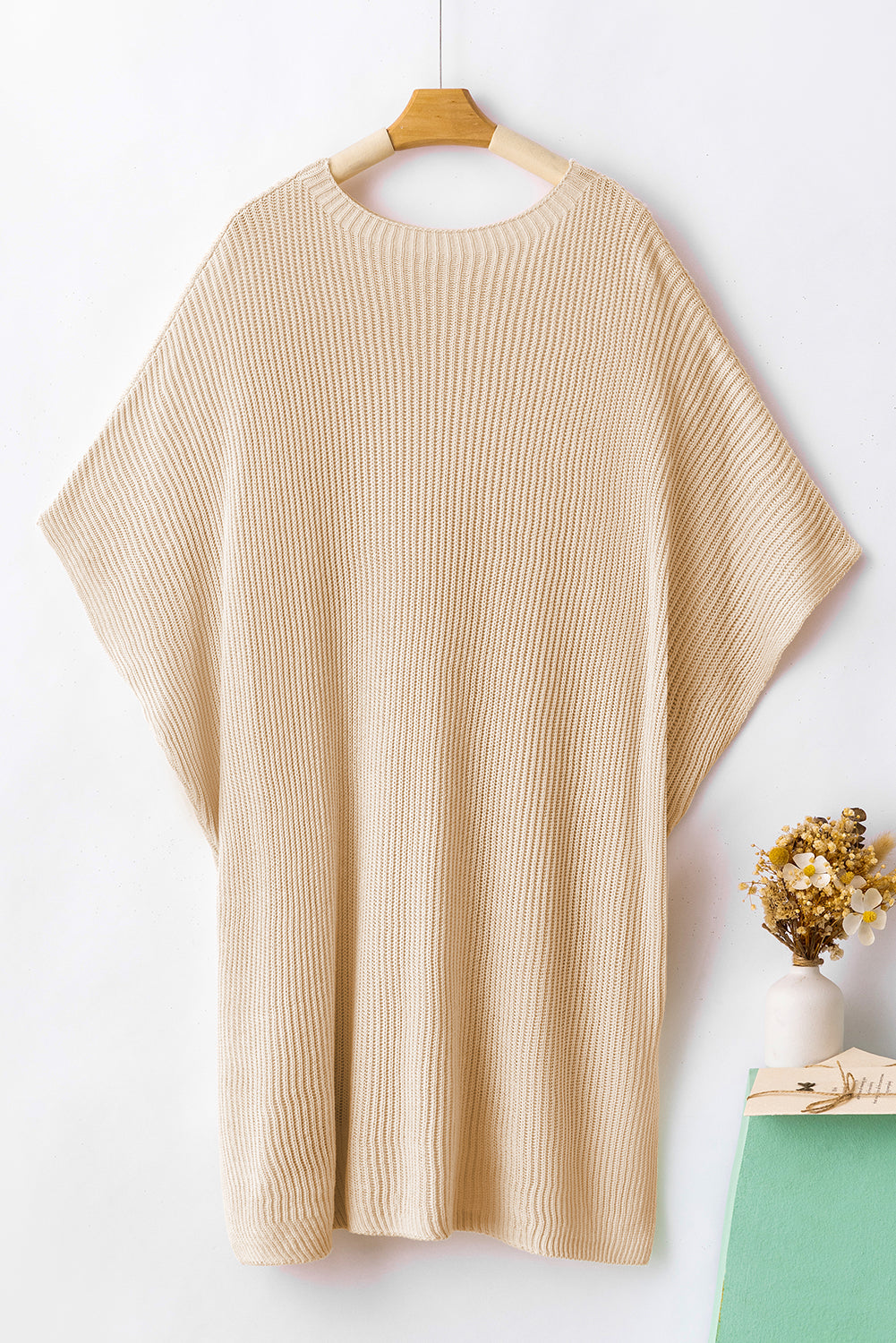 Short Sleeve Side Slit Oversized Sweater | Apricot