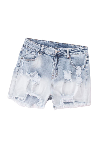 Bleached Wash Distressed Denim Shorts | Sky Blue