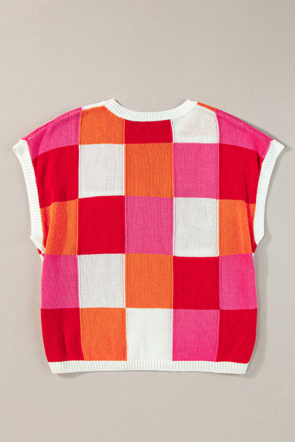 Colour Block Cap Sleeve Sweater | Fiery Red