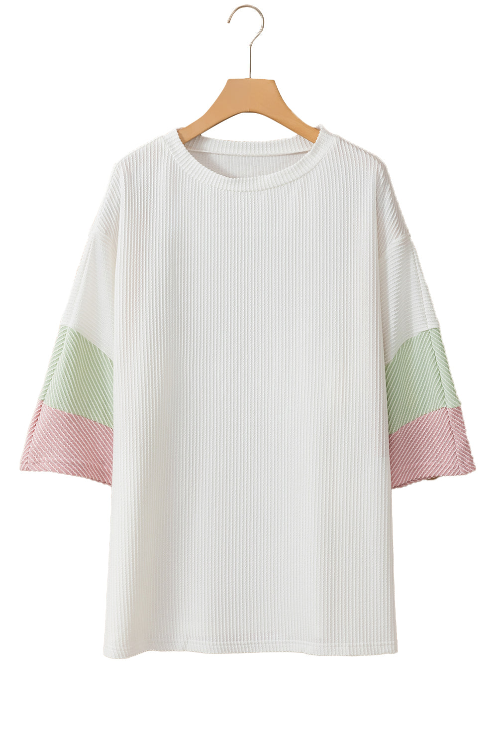 Textured Colourblock Patchwork Half Sleeve Plus T Shirt | White