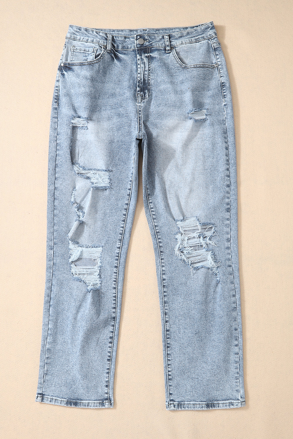 Light Wash Frayed Slim Fit High Waist Jeans | Sky Blue