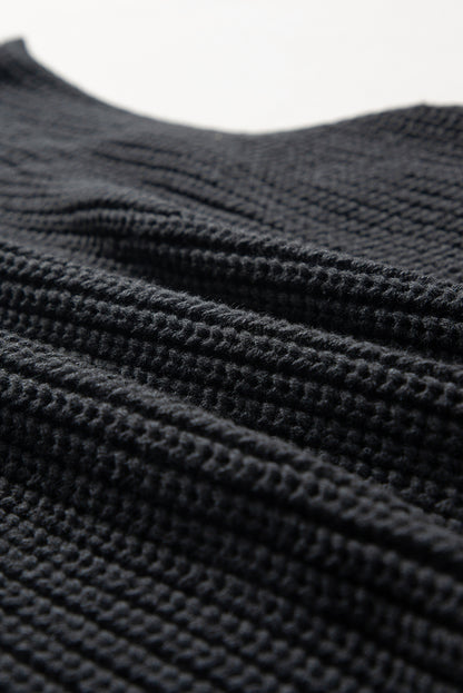 Solid Colour Cable Knit High Neck Sweater Vest | Black