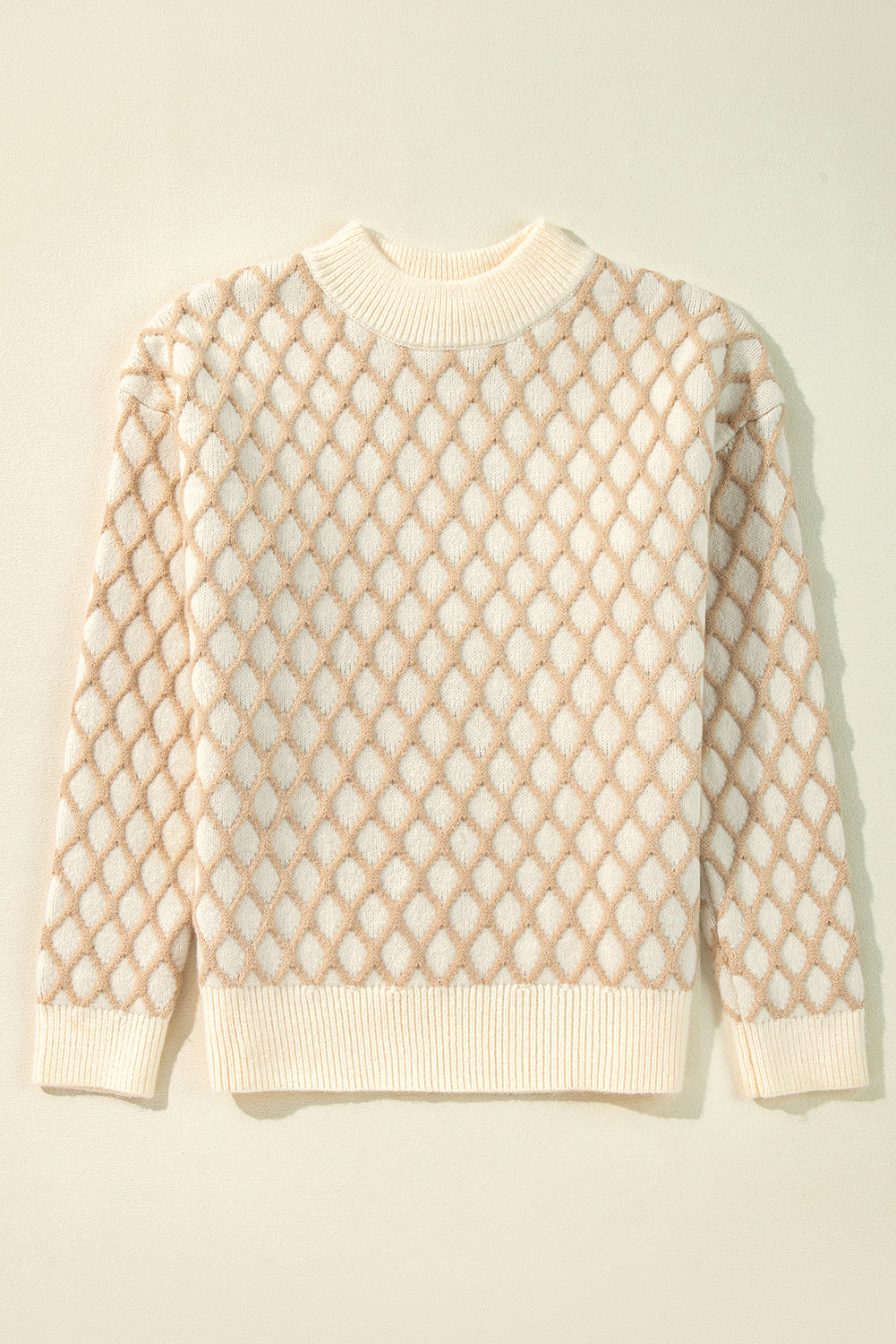 Diamond Knit Drop Shoulder Loose Sweater | Oatmeal