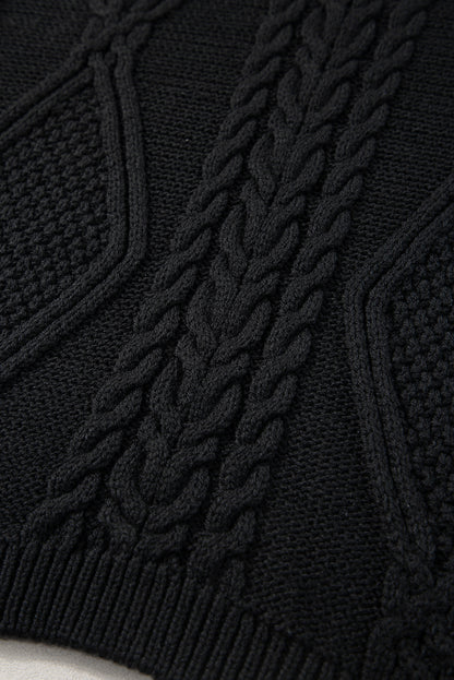 Solid Colour Cable Knit High Neck Sweater Vest | Black