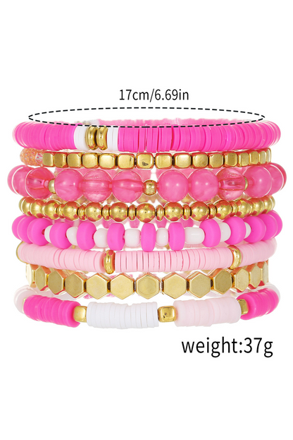 8Pcs Valentine Vibe Beaded Elastic Bracelet Set | Sachet Pink