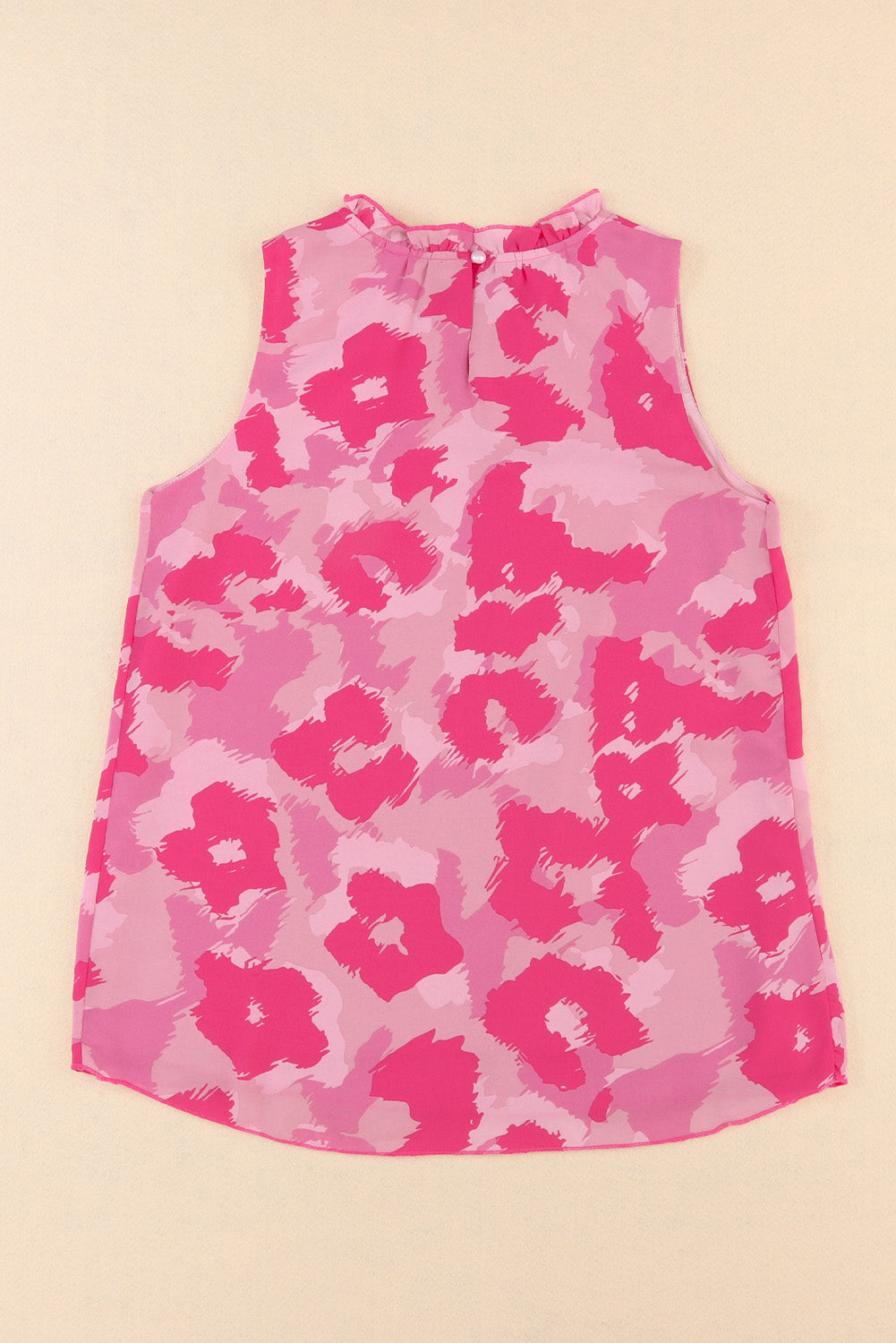 Pink  Frilled Collar Printed Tank Top | Leopard