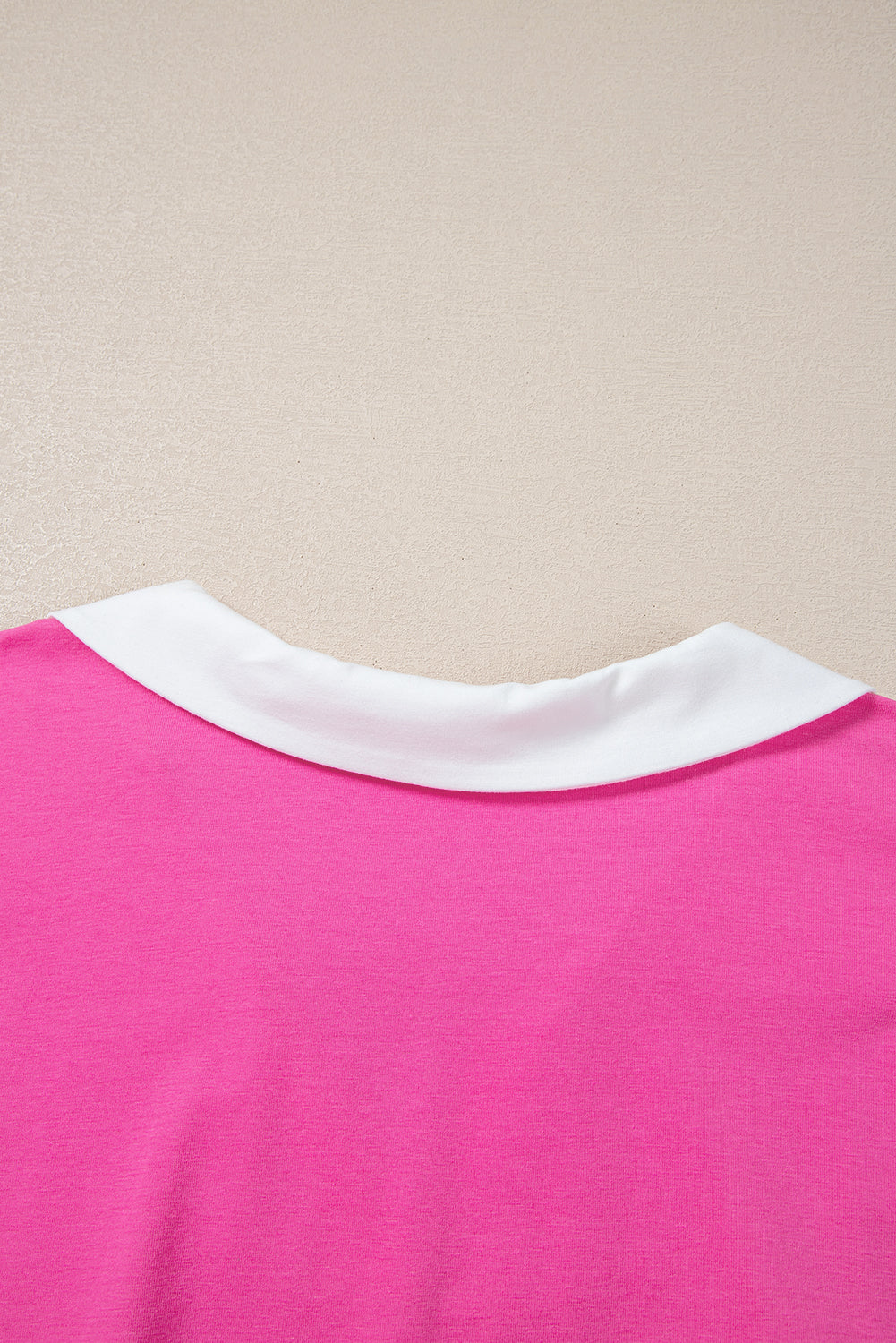 Contrast Trim Collared Split Neck Short Sleeve Plus Size Top | Pink